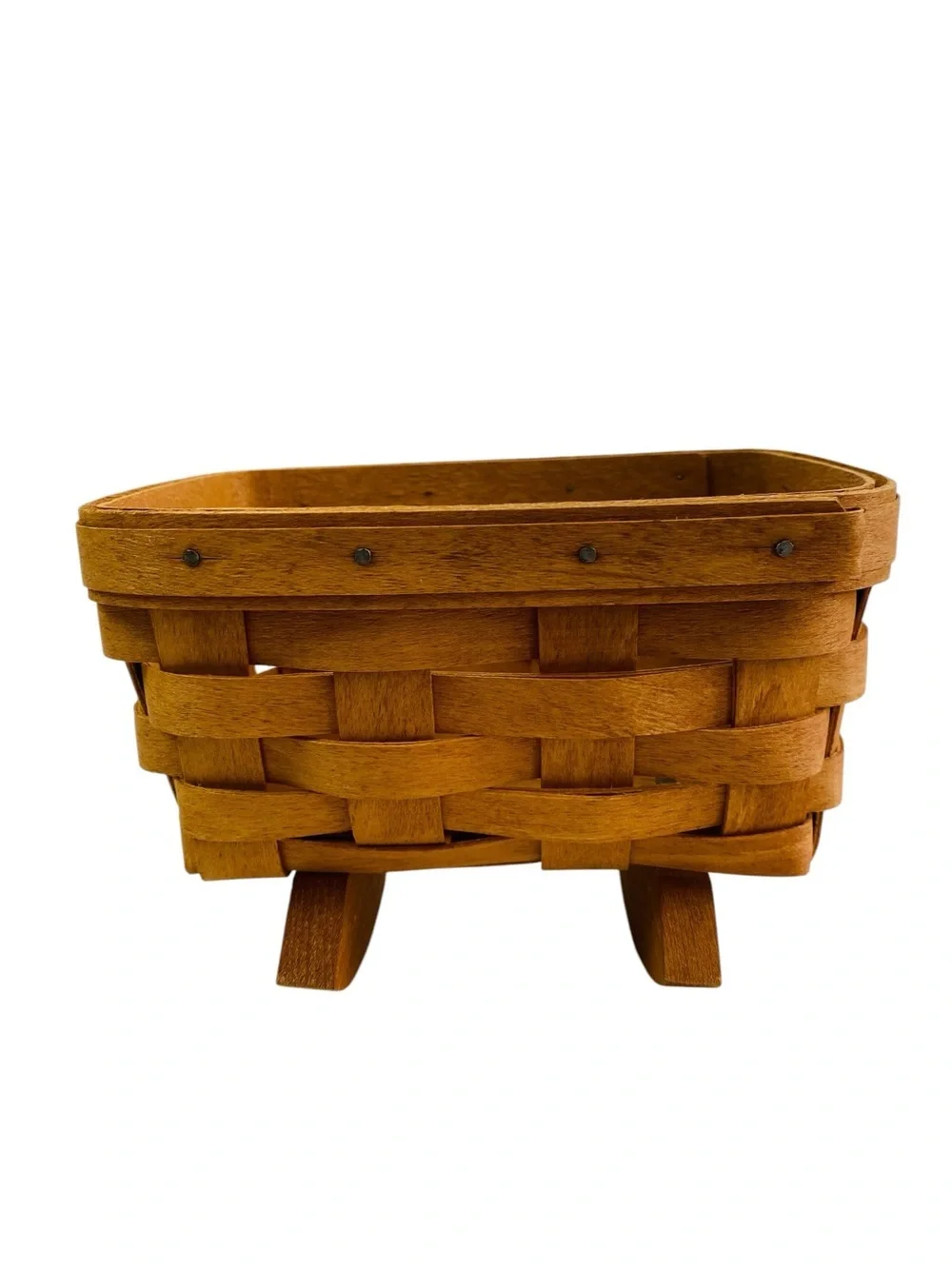 Longaberger Handwoven Signed Rocker/Cradle Basket 7” x 4.5” x 5”
